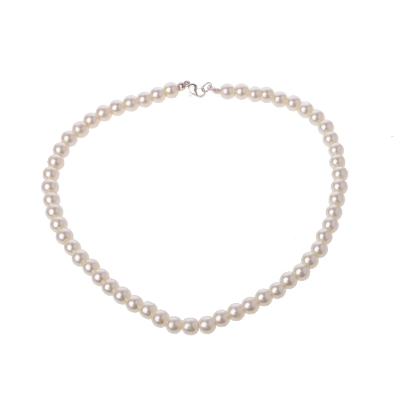 Novelty Beads Necklace Ivory White Clavicle Chain Glass Imitation Freshwater Pearl Necklaces Gift for Adults Women Mom F19D