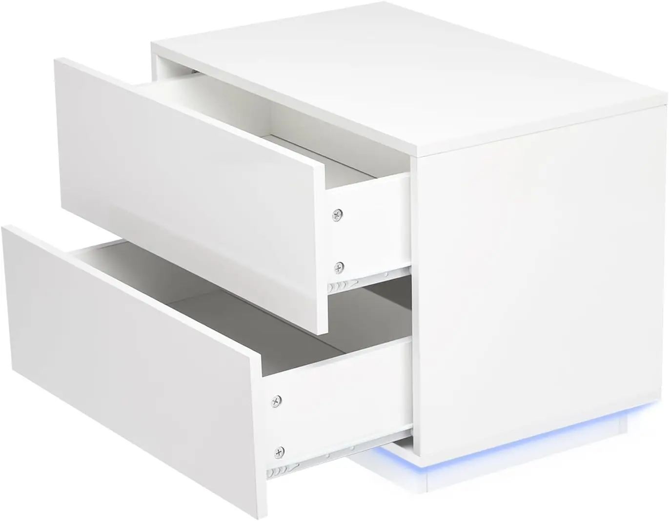 Modern Style LED Lights USB Charging 2 Drawers White Bedside Table for Bedroom - Nightstand with Handy Features