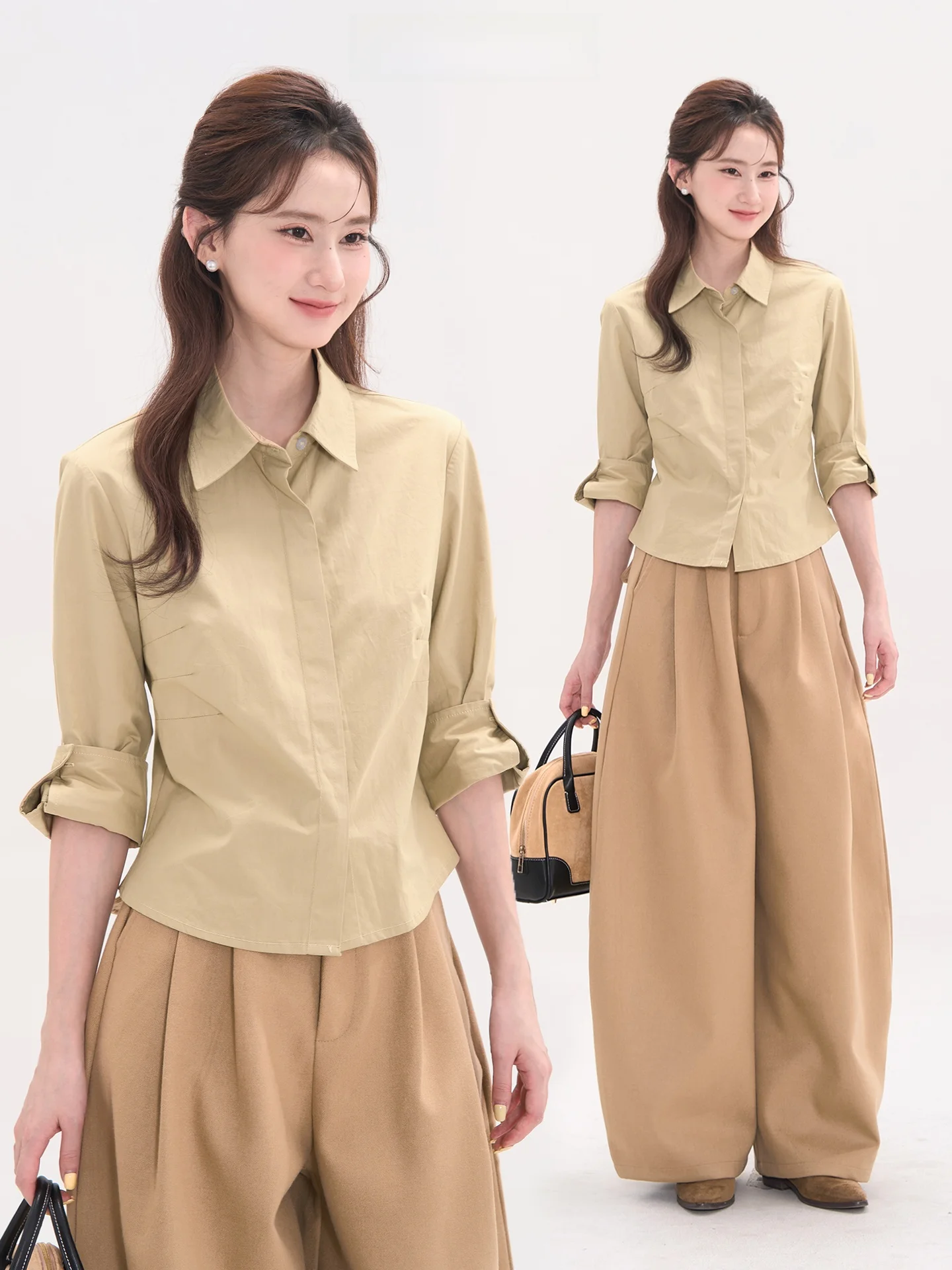 

Женская удлиненная приталенная рубашка Slimming Cloud Fairy T из чистого хлопка для повседневной носки, весна-осень