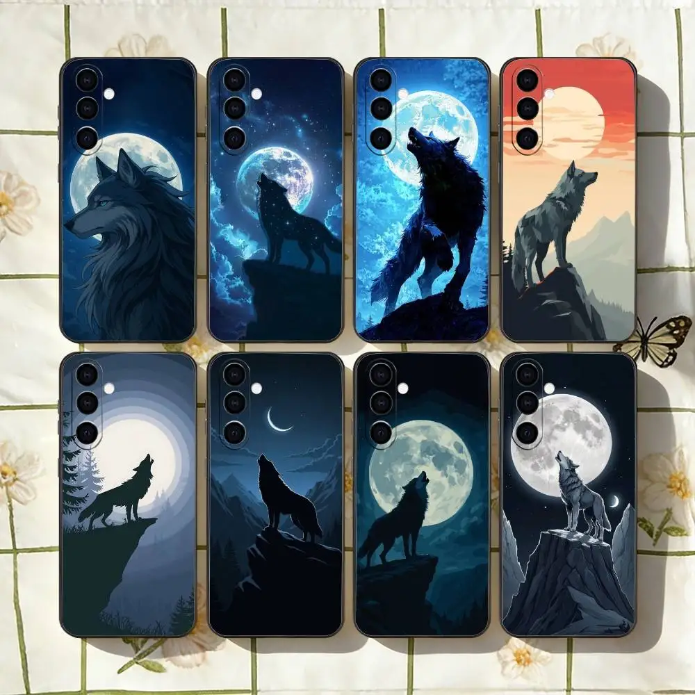 Moon Roaring W-Wolf Phone Case For Samsung Galaxy A73,A72,A71,A70,A53,A52,A51,Others Soft Black Cover