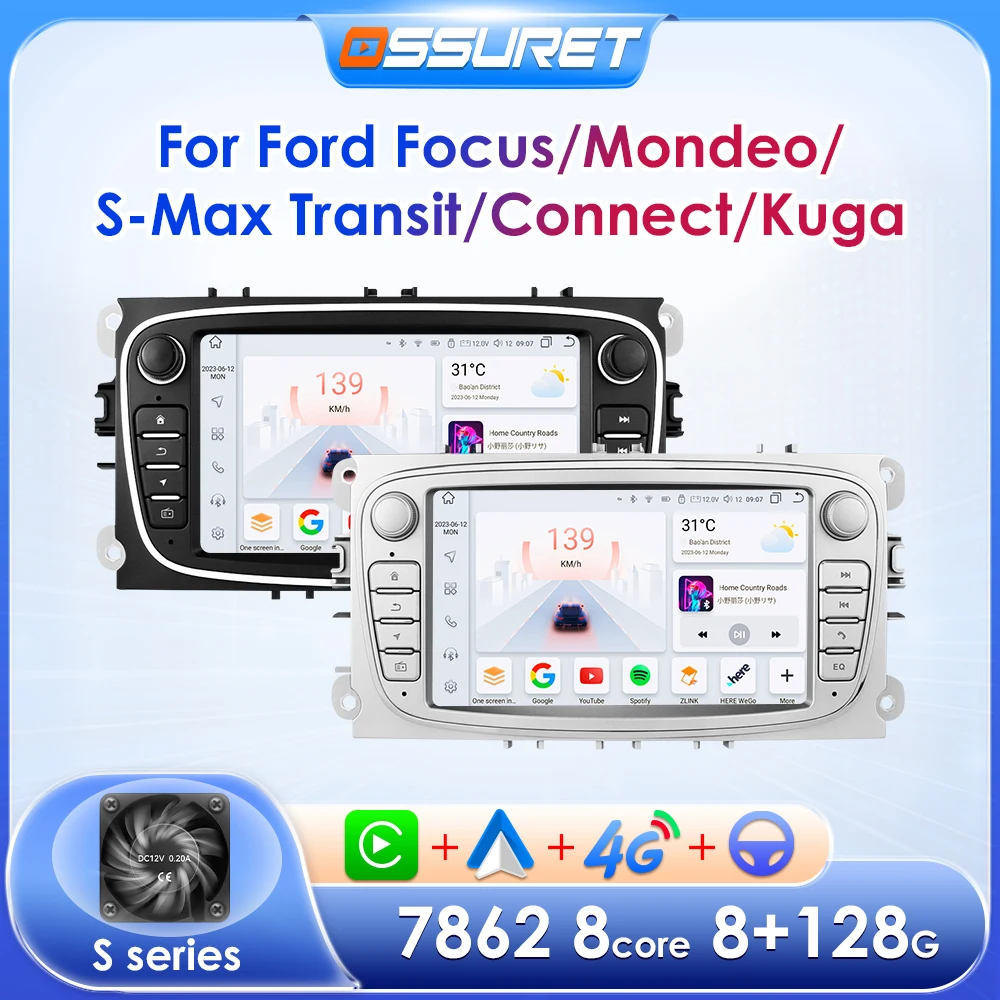 2-DIN-Android-Smart-Autoradio-Player für Ford Focus S-Max Mondeo Galaxy C-Max Audio Multimedia Video Auto GPS Wireless Carplay