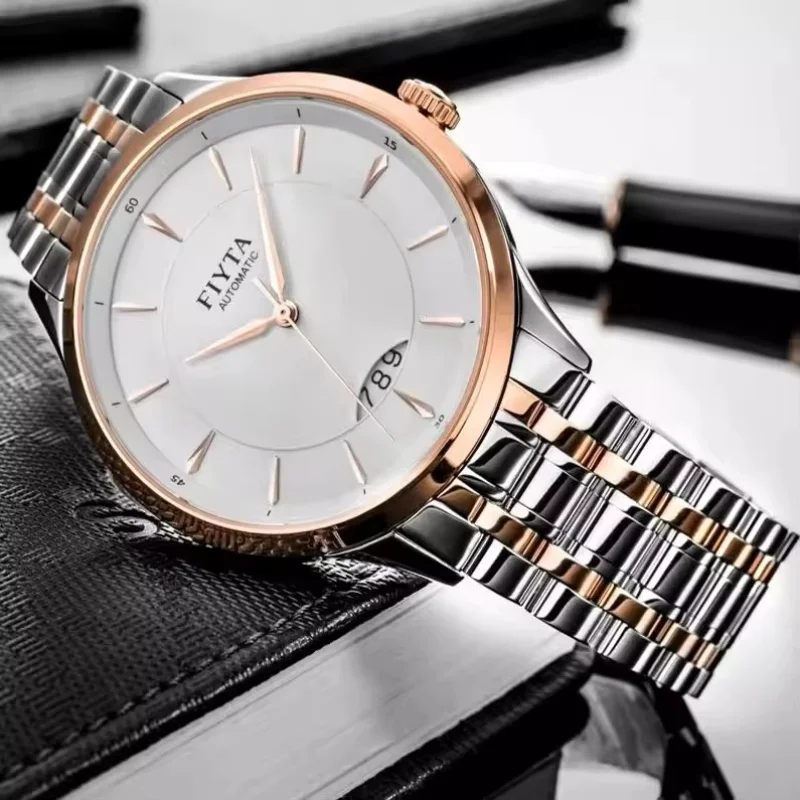 Fiyta automatic mechanical man watches, stainless steel strap, 50-meter water-resistant, sapphire crystal watches for man