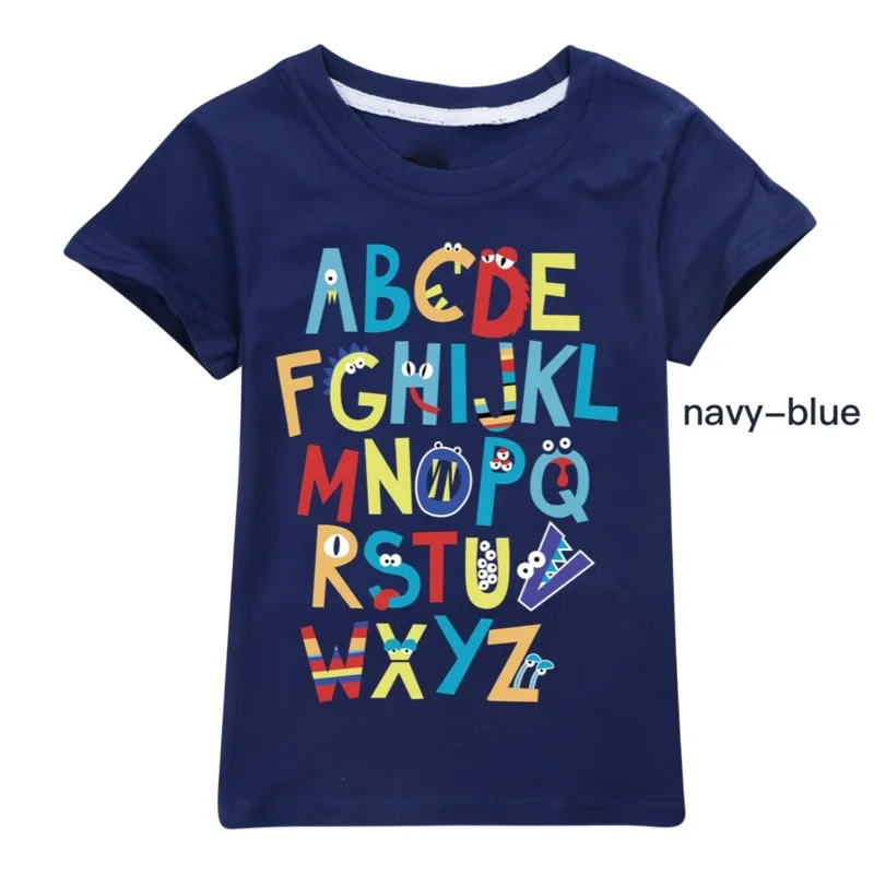 Alphabet Lore Cotton Tshirt A-Z English Letter Printing T-shirt Animal Clothes Gift for Kids Children Educational Christmas Gift