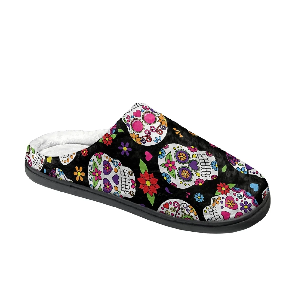 Women Men Indoor Home Autumn and Winter Warm Cotton Slippers Kawaii Cute Skull Sunflower Flowers Print Floor Shoes Custom Image