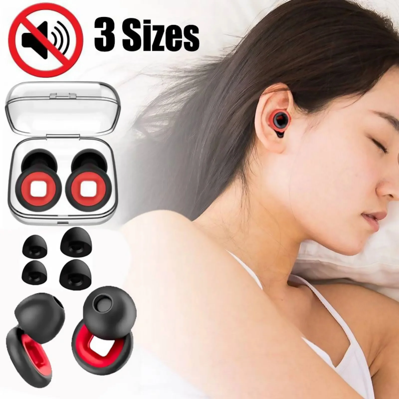 2x Reusable Silicone Ear Plugs for Motorcycle Sleep Work, 24dB Noise Isolating with 3 Size Ear Tips Comfort Fit