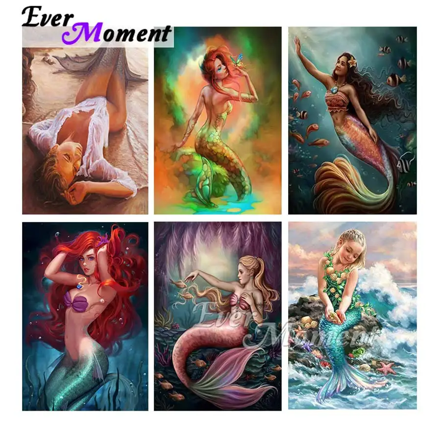 Ever Moment Diamond Painting Rhinestone Sexy Mermaid Sea Full Square Embroidery Mosaic Drill Decoration Handmade Gift S2F2528