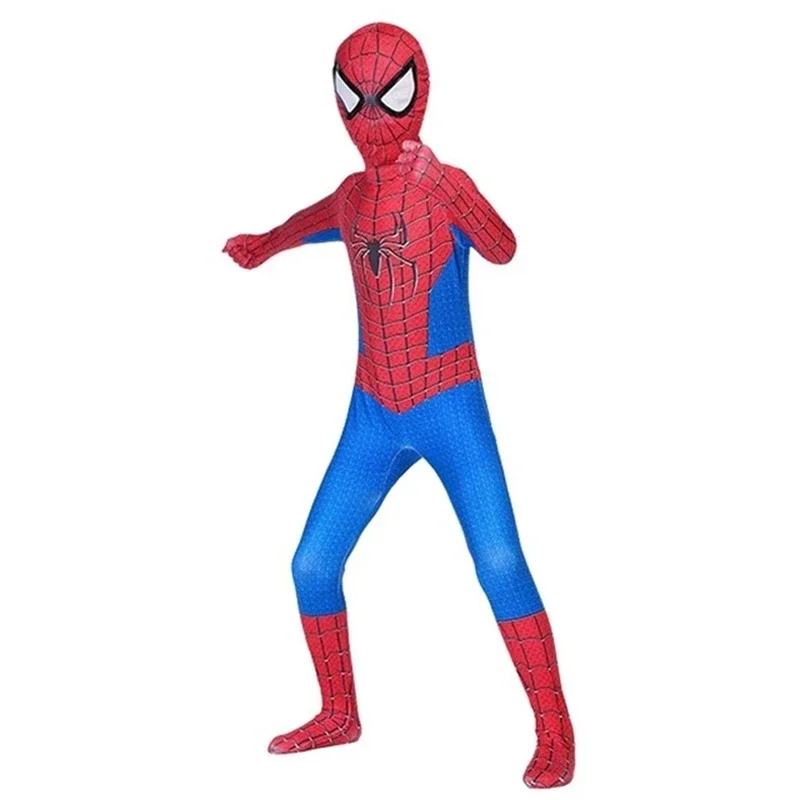 子供のためのスパイダーマンコスプレ衣装,スパイダーマンのスパイダーマンジャンプスーツ,笑顔,ハロウィーンの衣装