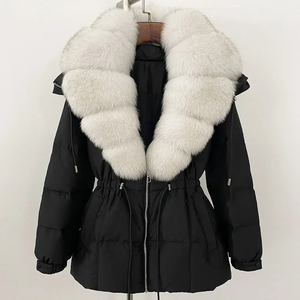 2025 Women New Fur Jacket Lady Natural Raccoon Fur Winter Warm Parkas Hooded Puffer Jacket Waterproof 90% Duck Down Coat Female