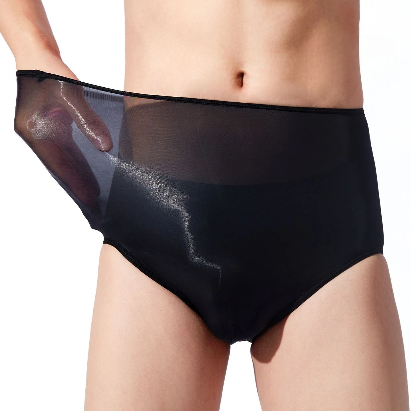 

Men's 5D Ultra Thin Sheer Underwear High Waist Triangle Briefs High Elastic Shiny Seamless Transparent Closed Crotch Underpants