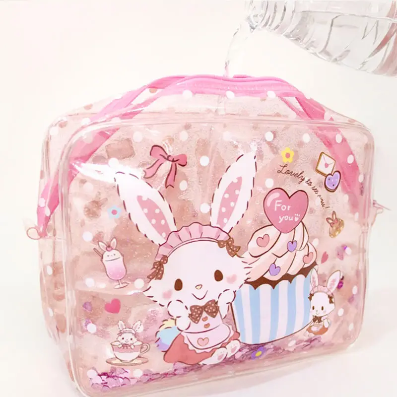 Kawaii Sanrio Wish Me Mell Transparent Storage Bag Cartoon Anime Pvc Waterproof Portable Makeup Bag High-Capacity Girls Gifts