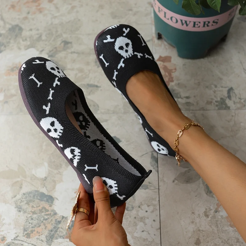 2024 Brand New Women Print Slip-on Round Toe Flats Summer Shallow Leisure Casual Comfy Shoes For Woman