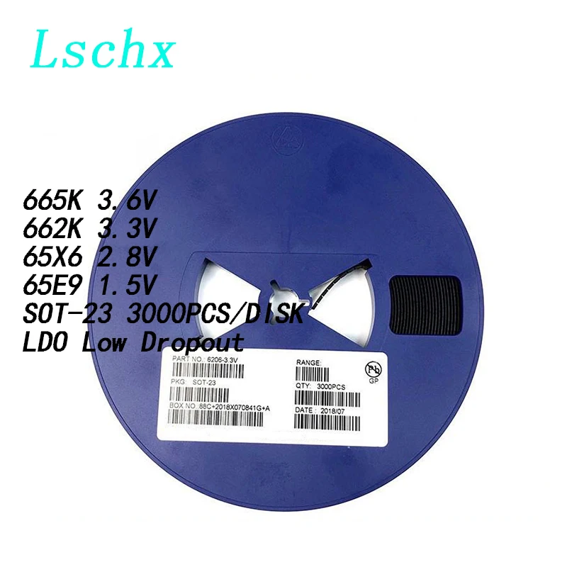 3000PCS/Roll SMD LDO XC6206P332MR 662K 3.3V/3.6V/3.0V/2.8V/1.5V SOT23