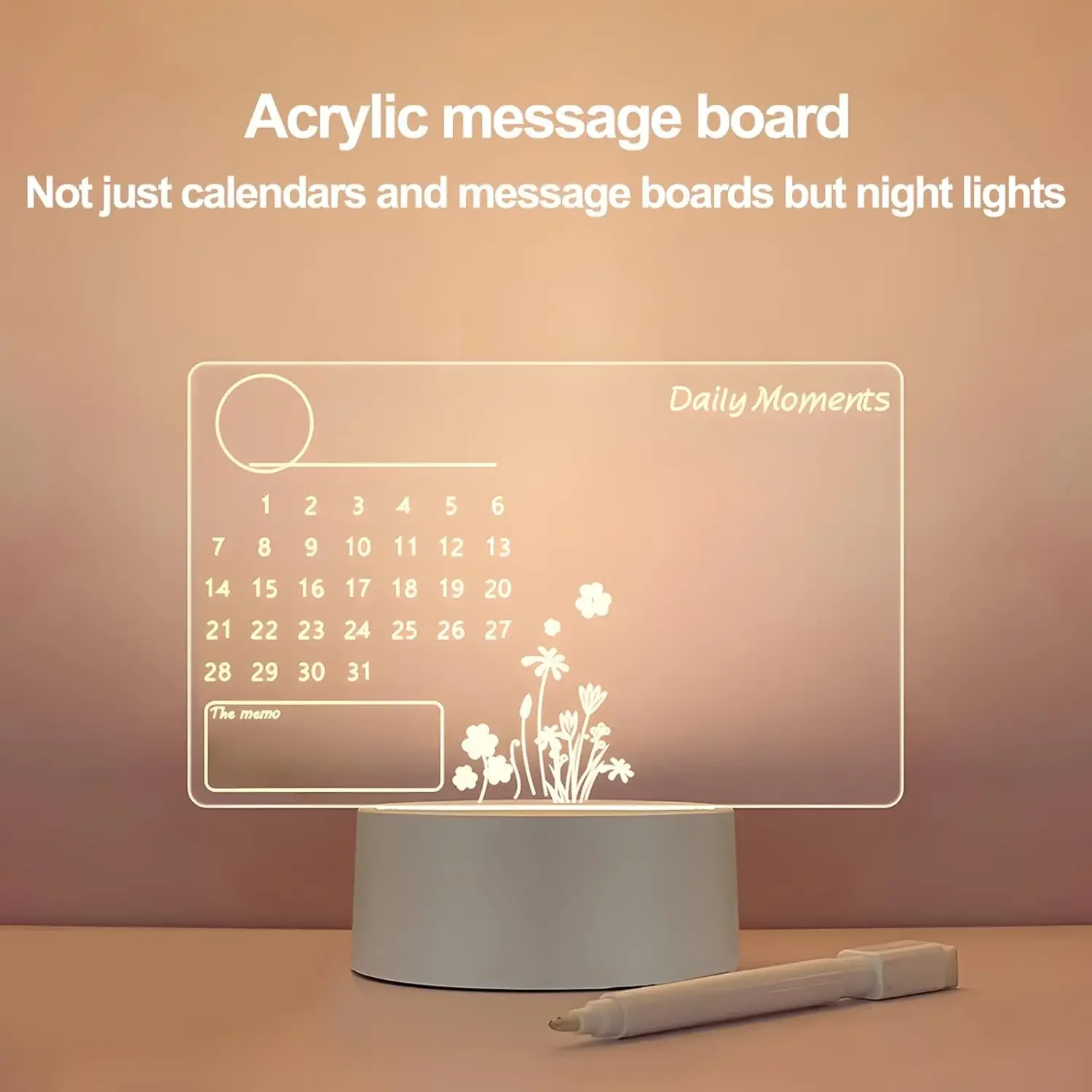 Multi-functional Transparent Acrylic Magnetic Memo Board with LED Light and Pen for Home and Office Gift For Children Girlfriend