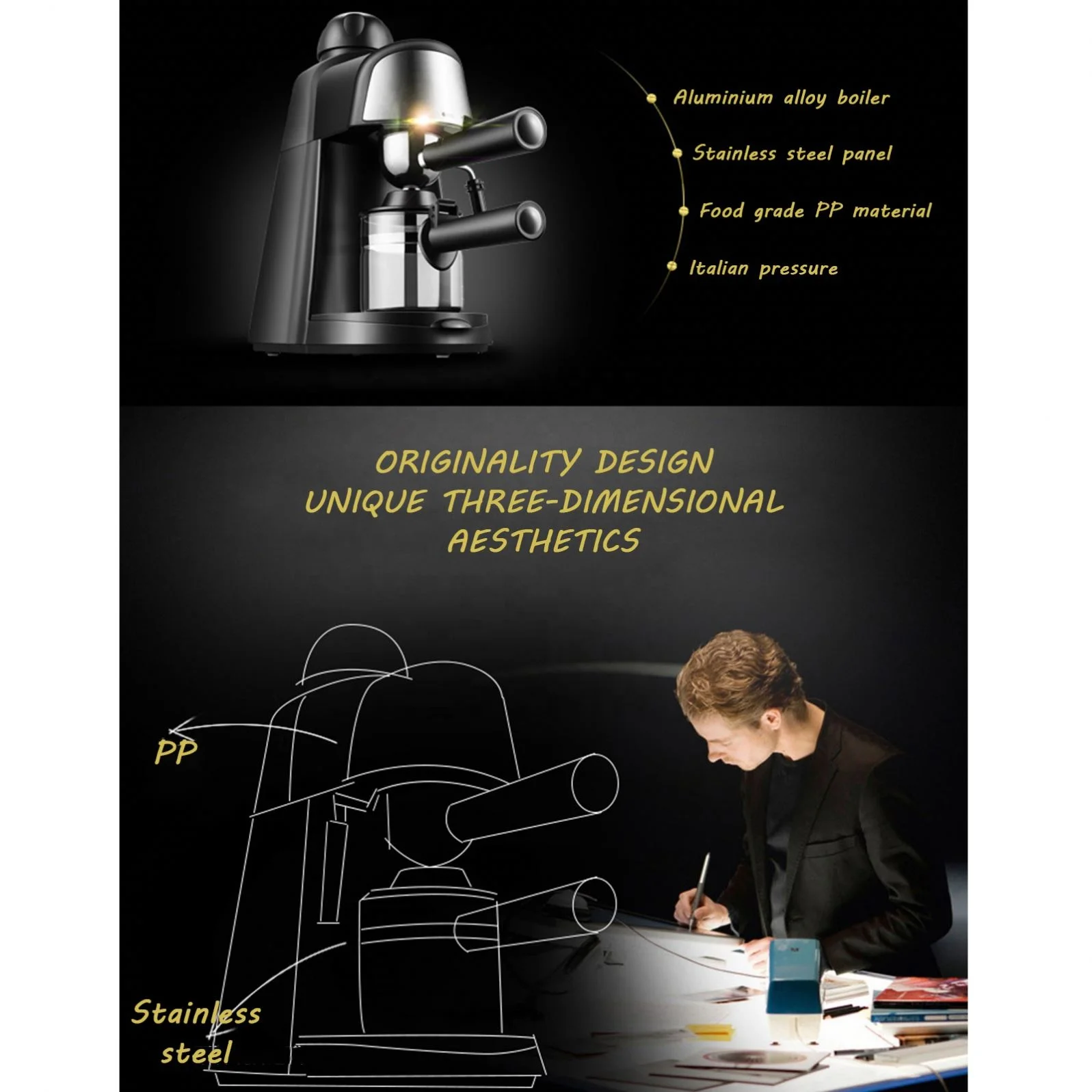 Máquina de café expresso com batedor de leite para cappuccino com latte