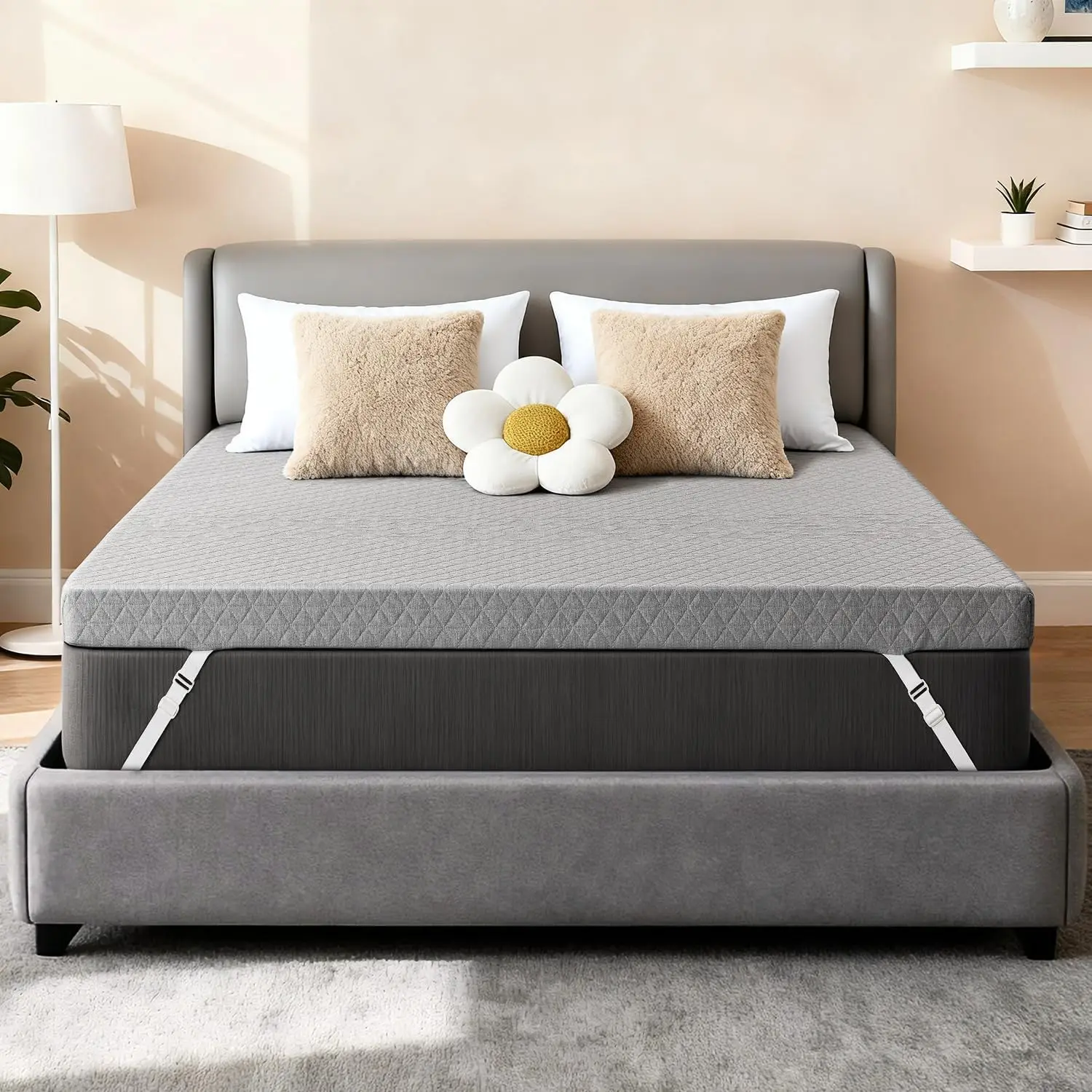 Cubrecolchón Extra Firme de 3 Pulgadas Tamaño Queen, Espuma Viscoelástica de Alta Densidad para Aliviar el Dolor de Espalda, Funda Lavable, Antideslizante