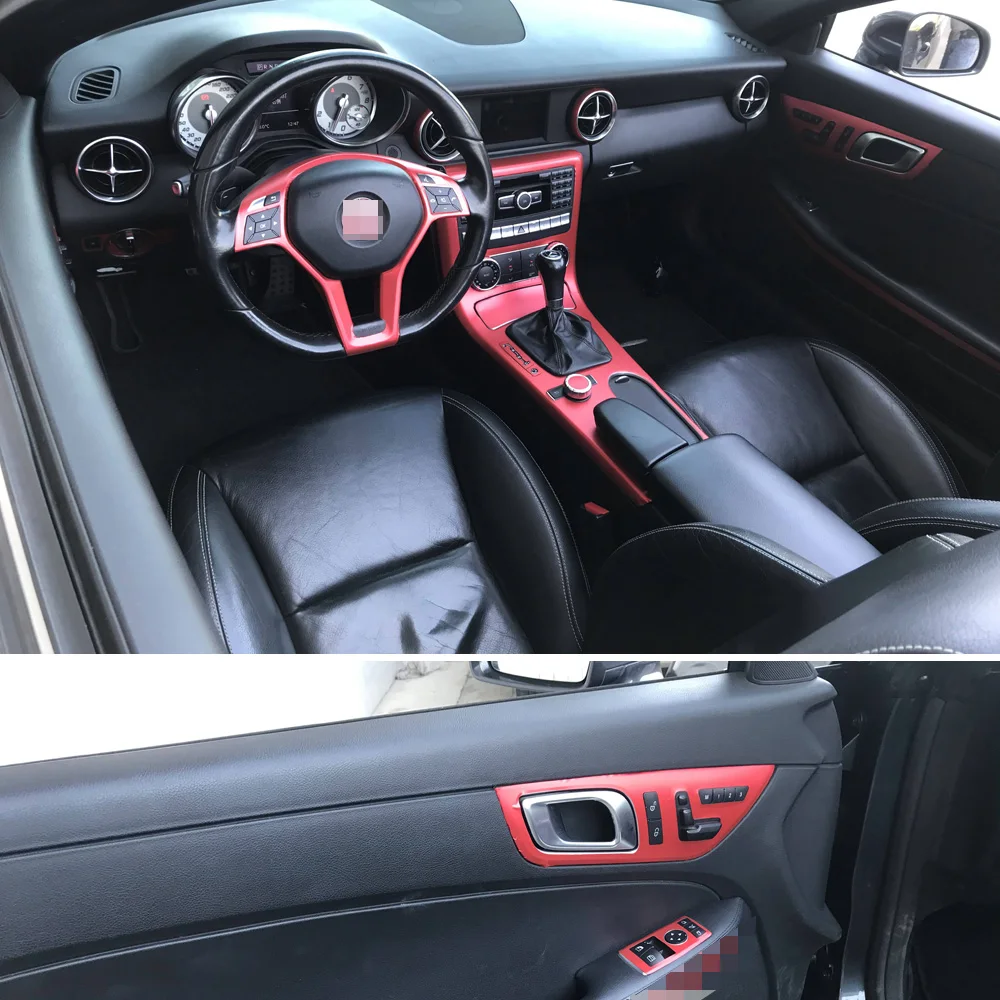 For Mercedes SLK R172 2011-2016 Interior Central Control Panel Door Handle 5DCarbon Fiber Stickers Decals Car styling Accessorie