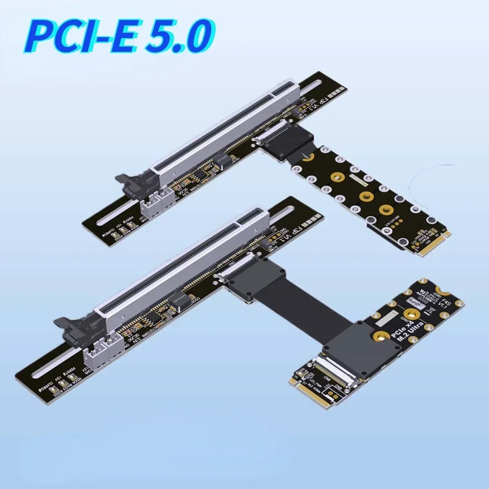 GEN5 M.2 NGFF NVMe Key M to PCI-E 5.0 x16 Graphics Card FFC Extension Cable M.2 Turn 90 Angled 16x M.2 M2 Riser Card GPU Adapter