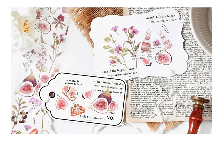 1 Sheet/pack PET Strip Tape Jumping Branches Fresh Fruits Persimmon Fig Avocado Pomegranate DIY Decorative Stickers