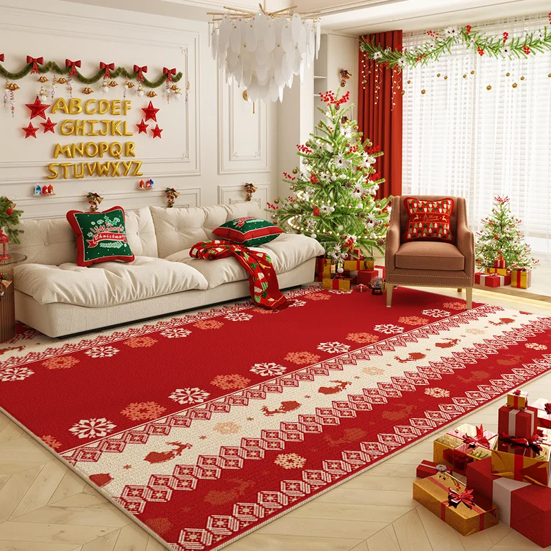 

VIKAMA Christmas Carpet New Year Festival Atmosphere Feeling Large Size Living Room Bedroom Floor Mat Home Decoration