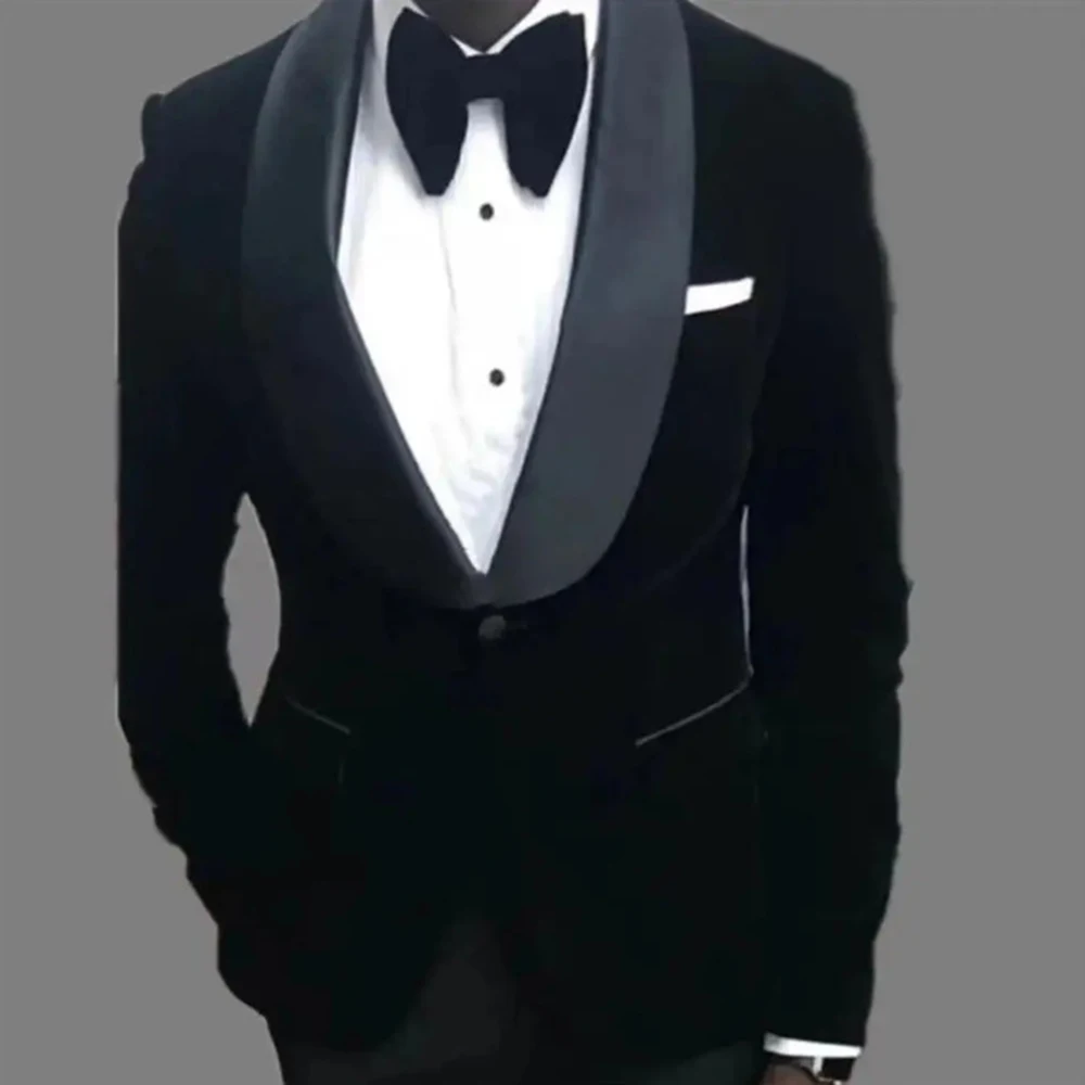 Luxury Black Velvet Men\'s Jacket Shawl Lapel Single Breasted One Piece 1 Button Male Outerwear Formal Wedding Party Groom\'s Coat