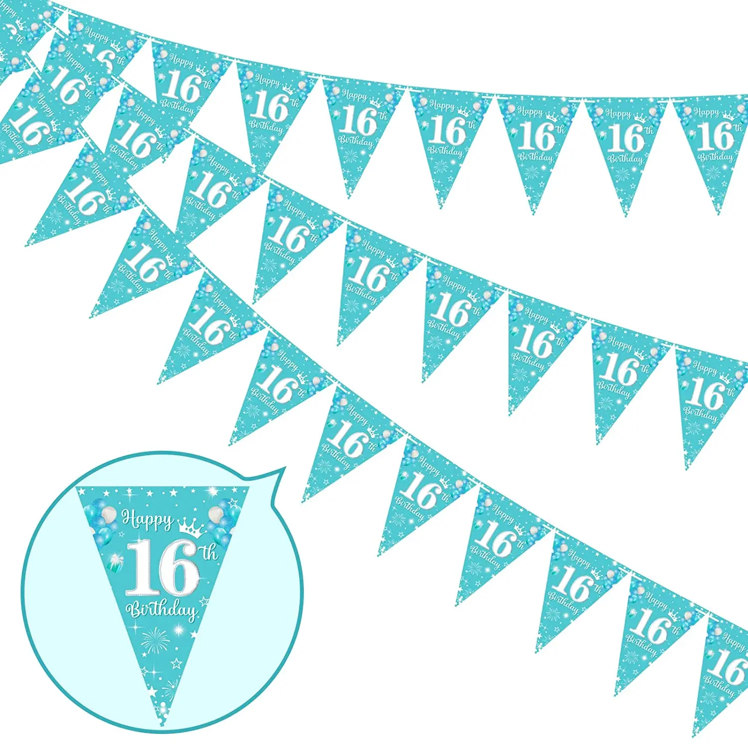 

Teal Blue Triangle Banner, Birthday Party Decorations, Turquoise Flag, Sweet Sixteen Birthday Supplies, 3 Pack