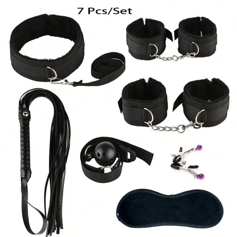 Sex Bondage BDSM Restraints Handcuffs Ankle Cuff Blindfold Whip Rope Nipple Clamps Anal Toys Adult Games Sexy Toys for Couples view 3
