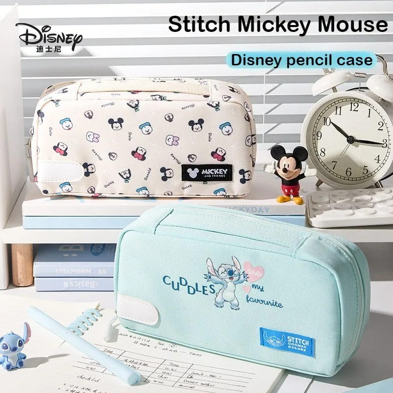 

Disney Stitch Pencil Bag Mickey Cartoon Cute Handheld Large Capacity Multifunctional Student Eraser Pen Stationery Storage Prize