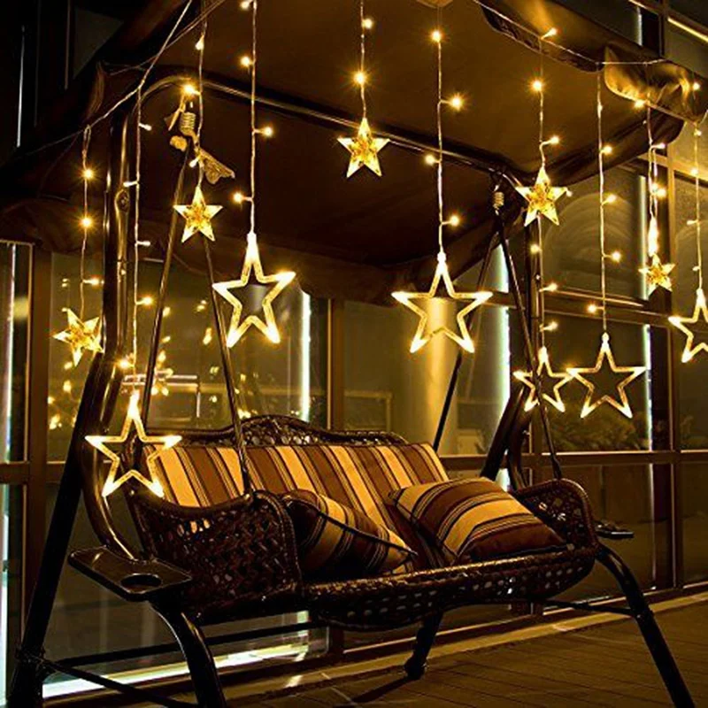 12 Star Curtain Lights 2.5M Outdoor Indoor Bedroom Home Party Wedding Decoration LED Star Shape String Lights EU Plug