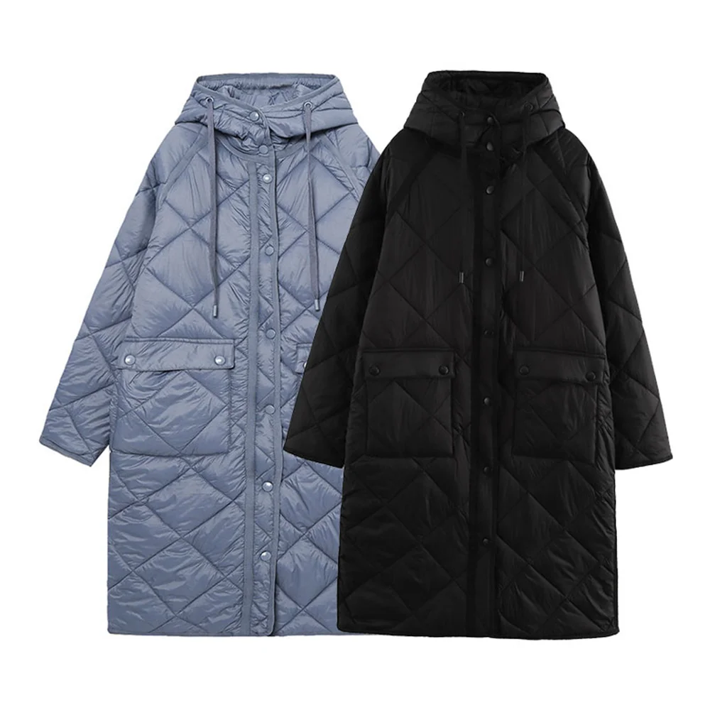 Inverno nuove donne abbigliamento moda senso di fascia alta semplice versione lunga giacca in cotone con cappuccio decorazione monopetto