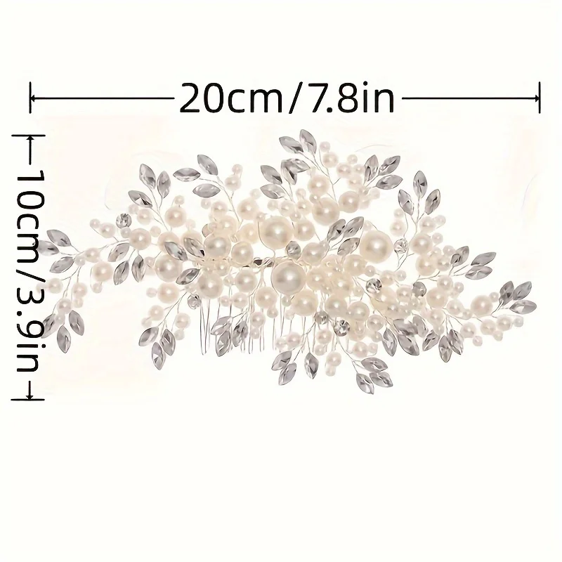 عقال فضي اللون كريستال اللؤلؤ عقال حفلة النساء ورقة مشط الشعر الزفاف الزفاف إكسسوارات الشعر مجوهرات دبوس الشعر الهدايا