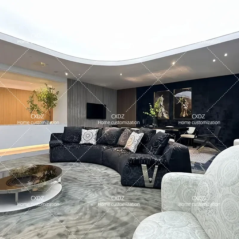 Italian Minimalist Light Luxury Living Room Sofa Set Curved Large Apartment Fabric Corner Sofa 2025 New Model Hot Selling