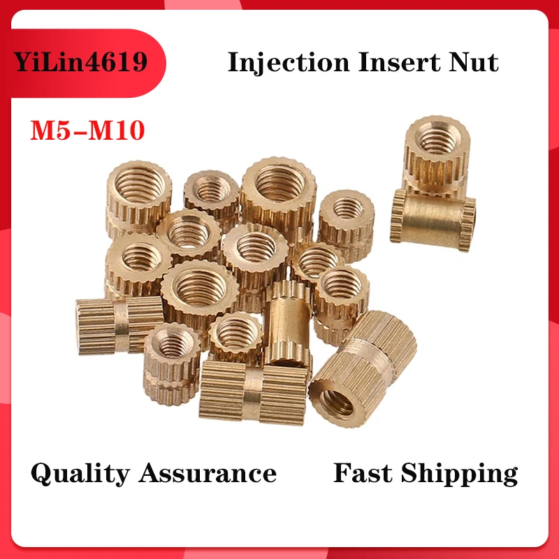 Injection Molded Brass Nut InsertEmbedded PartsDouble Diagonal Knurled Hot Melt Nut M5-M1010pcs