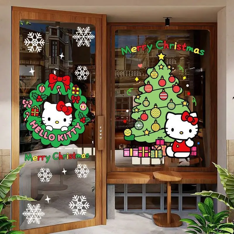 

Мультфильм Hello Kitty Рождественская елка Зеркало Стикер Китти Гирлянда Окна Стекло Статическая липкая наклейка Рождественский домашний декор для магазина