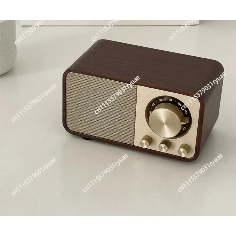 High-End Retro Walnut Wood Bluetooth Speaker with Radio, Subwoofer, Hi-Fi Sound, Long Battery Life, Decorative Ornament