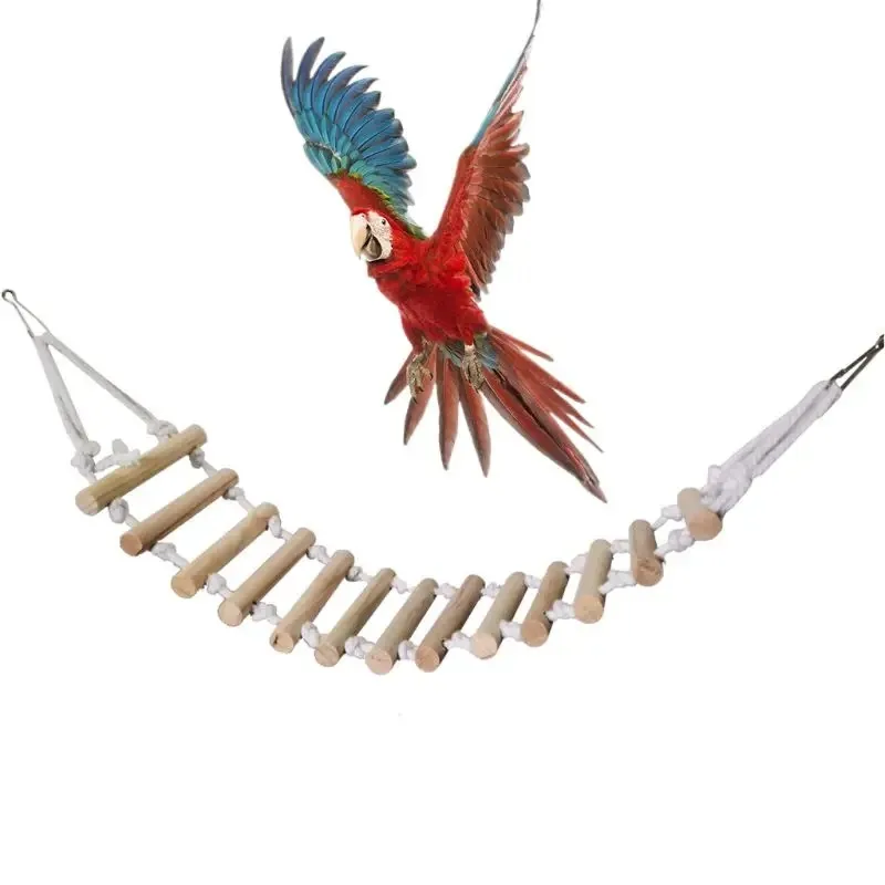 New Parrot Swing Ladder Natural Wood Bird Toy Rope Bridge Stand Perch Cage Accessories for Dwarf Hamsters Sugar Gliders
