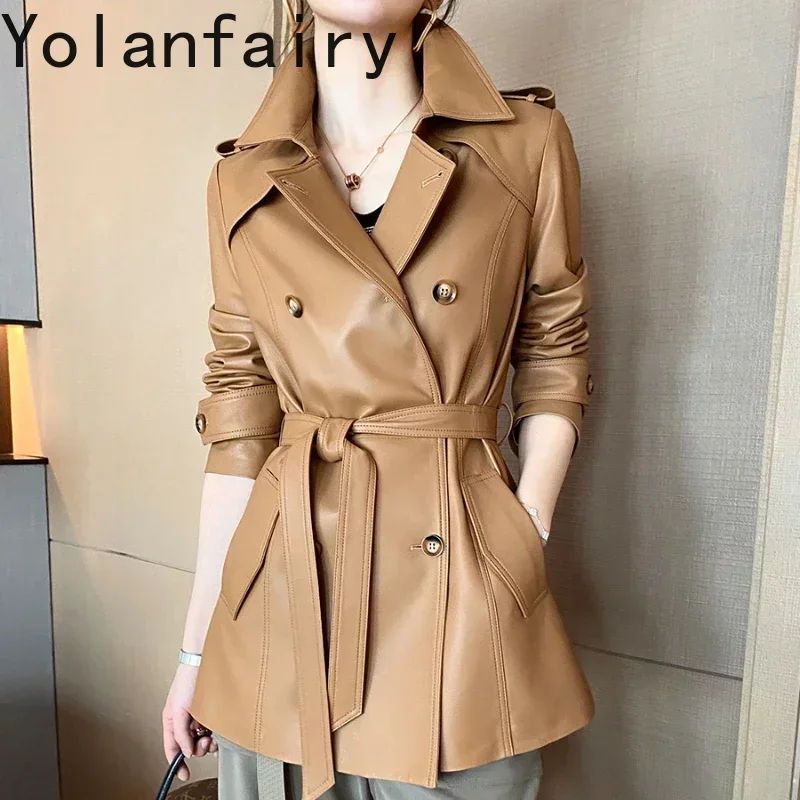 High Quality Sheepskin Coat 2024 New Fashion Elegant Genuine Leather Jacket Women Mid-length Windbreaker Jacket Chaquetas Lq234