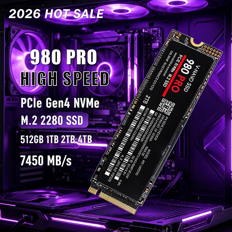 For Laptop Desktop PC 2026 HOT SALE 980Pro M.2 NGFF PCIe 4.0 SSD Internal Solid State Drive Up to 7450MB/s High‑Speed Storage