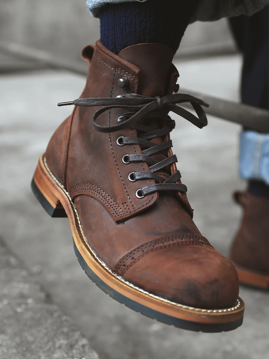 Retro American Ameikaji Work Boots Worn Color High Top  Boots Moto Boots Large Head Youth Fashion Boots