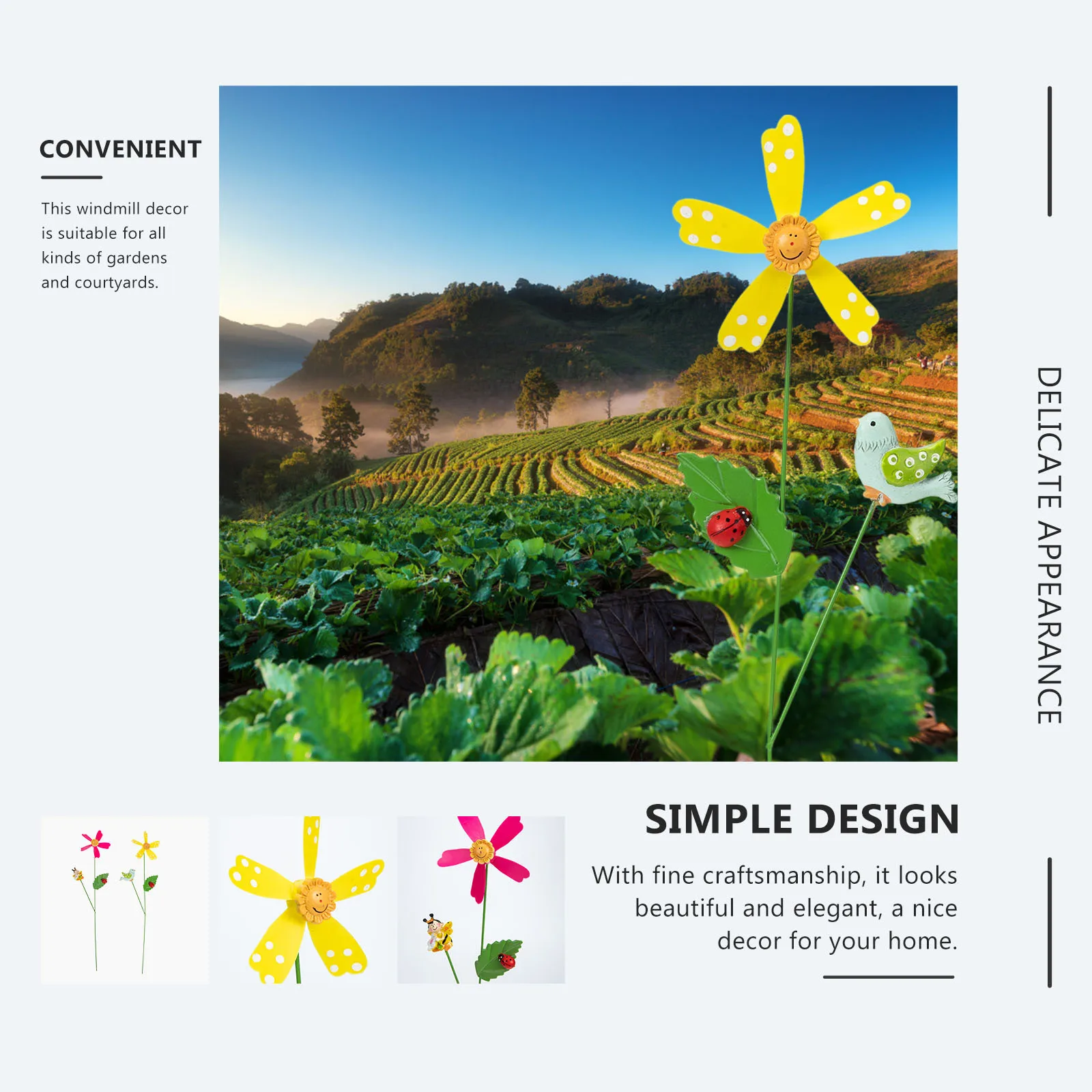 

2Pcs Metal Flower Garden Windmill Decor Rotating Ornament Patio Yard Lawn Outdoor Art Metal Flower Outdoor Decor