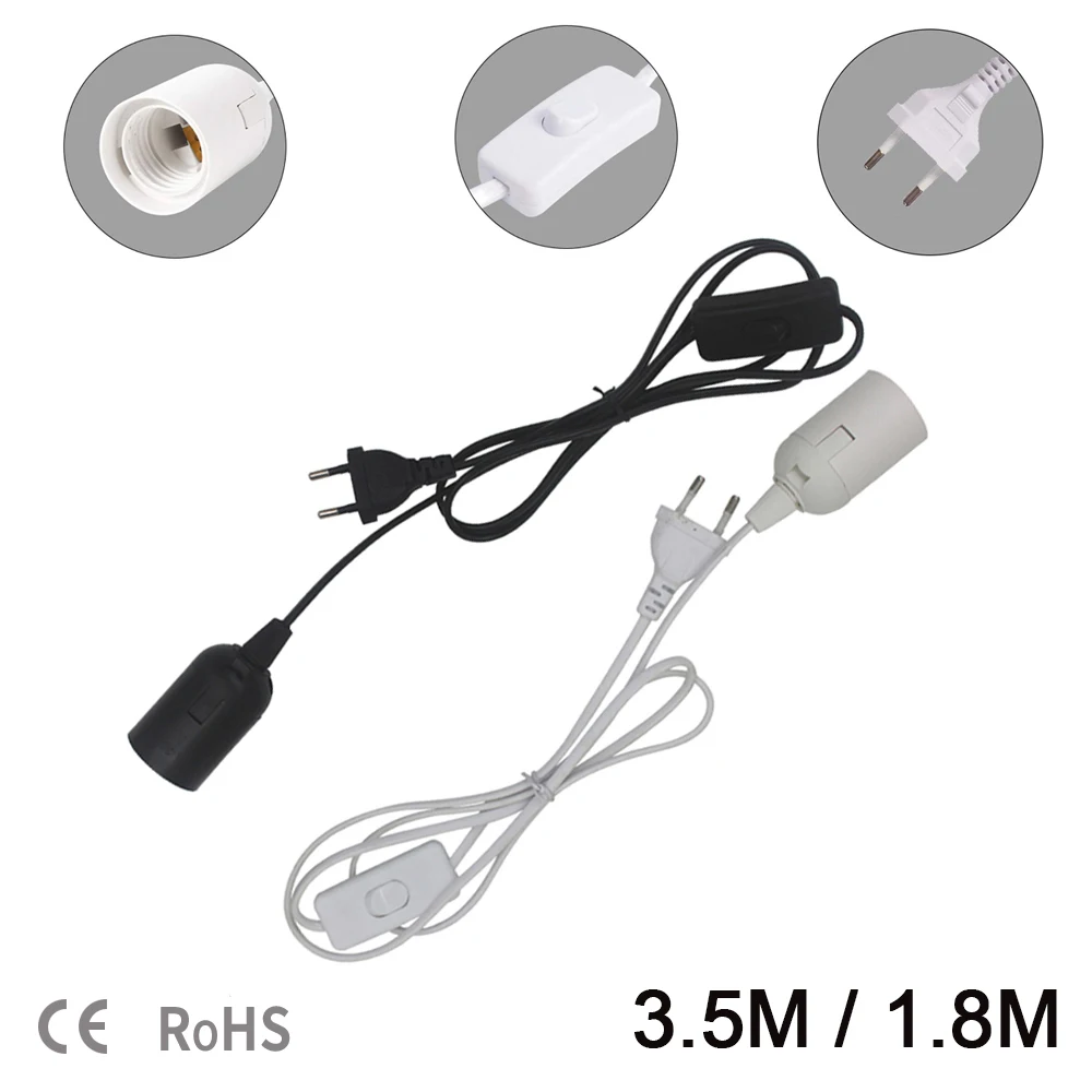 3.5m Lamp Base Holder Power Cord Cable E26 E27 EU Hanging Pendant LED Light Fixture Lamp Bulbs Socket Cord Adapters With Switch