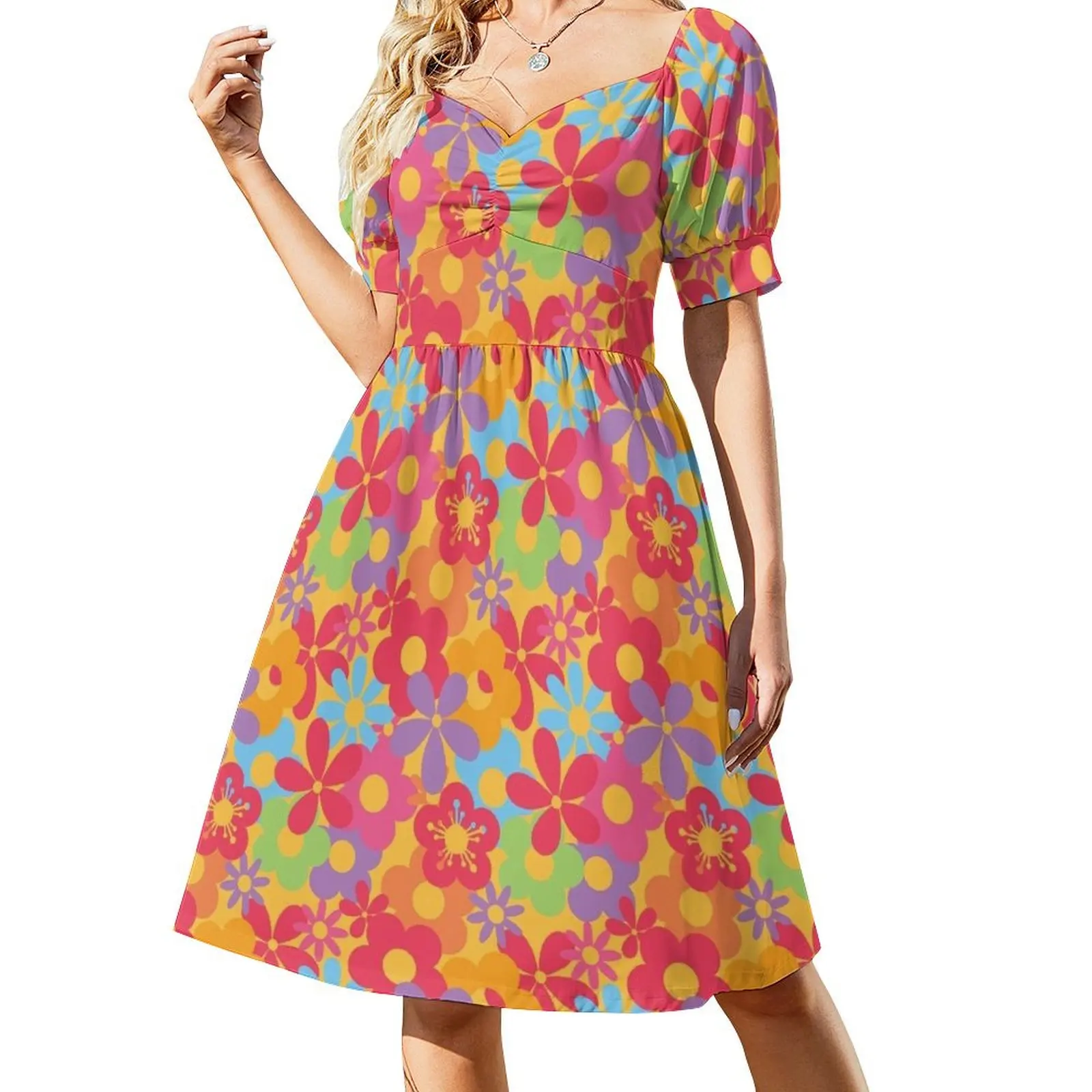 

Colorful Flower Power Seamless Pattern Print Short Sleeved Dress Dance dresses sexy dress for women long dresses for women Dress