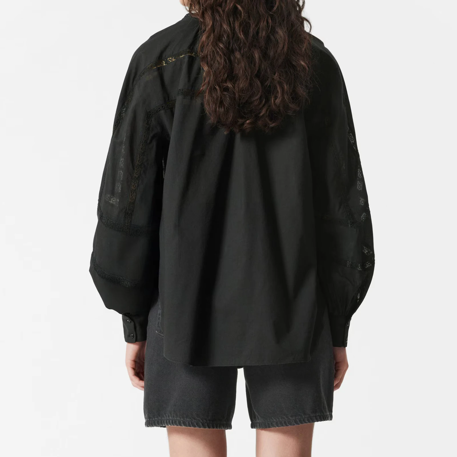 

Women Button Down Shirts Balloon Sleeve Lace Patchwork Blouse For Daily Wear Outdoor Activity Streetwear