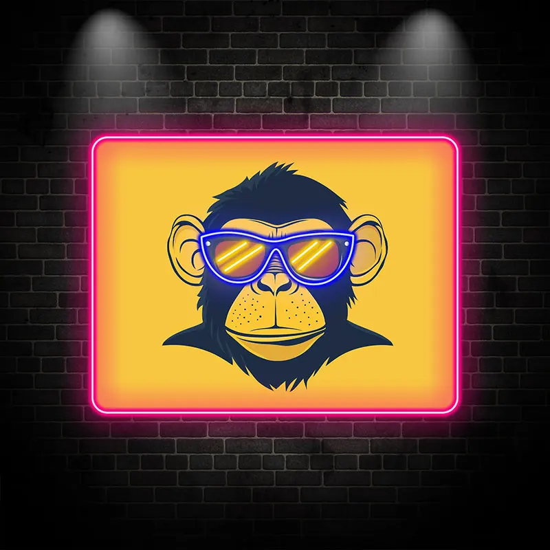 Toysign Custom Neon Sign, Minimalist Neon Sunglasses Monkey Led Poster - Bold Yellow & Pink Design, LED Glow Art for Cool Spaces