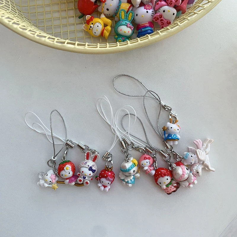 1PCS Girl's Cute Cartoon Sanrio KT Cat Phone Case Chain Bag Pendant Keychain Earphone Case Keychain Camera Chain Accessories