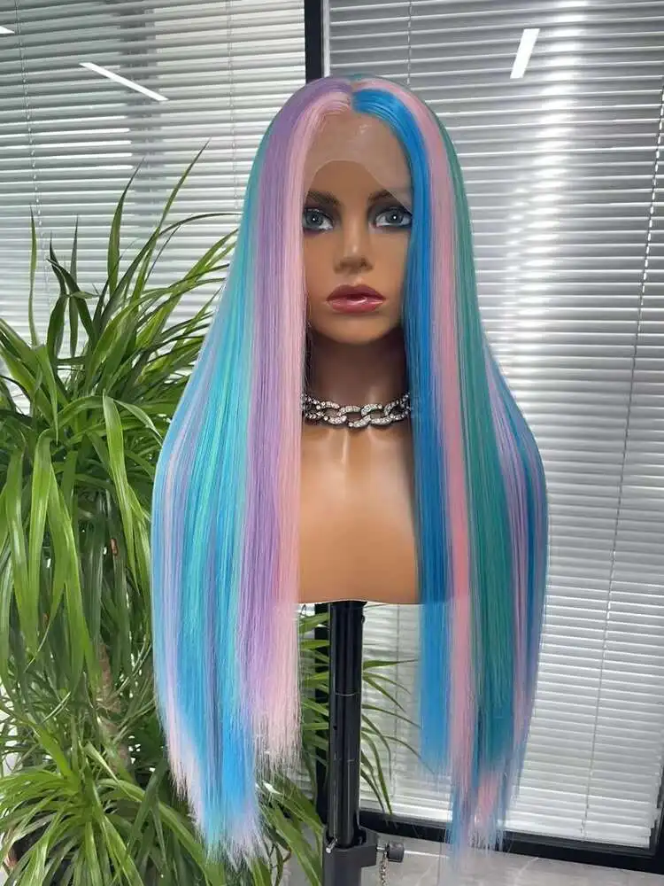 Pink Blue Purple Green Wigs Long Straight 13x3 Lace Front Wig Synthetic