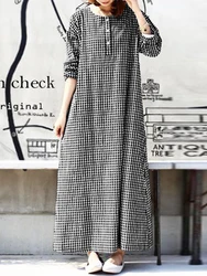 ZANZEA Casual Women Plaid Checked Dress Autumn 2024 Fashion Long Sleeve Loose Sundress Vintage Holiday Maxi Vestido Robe Femme