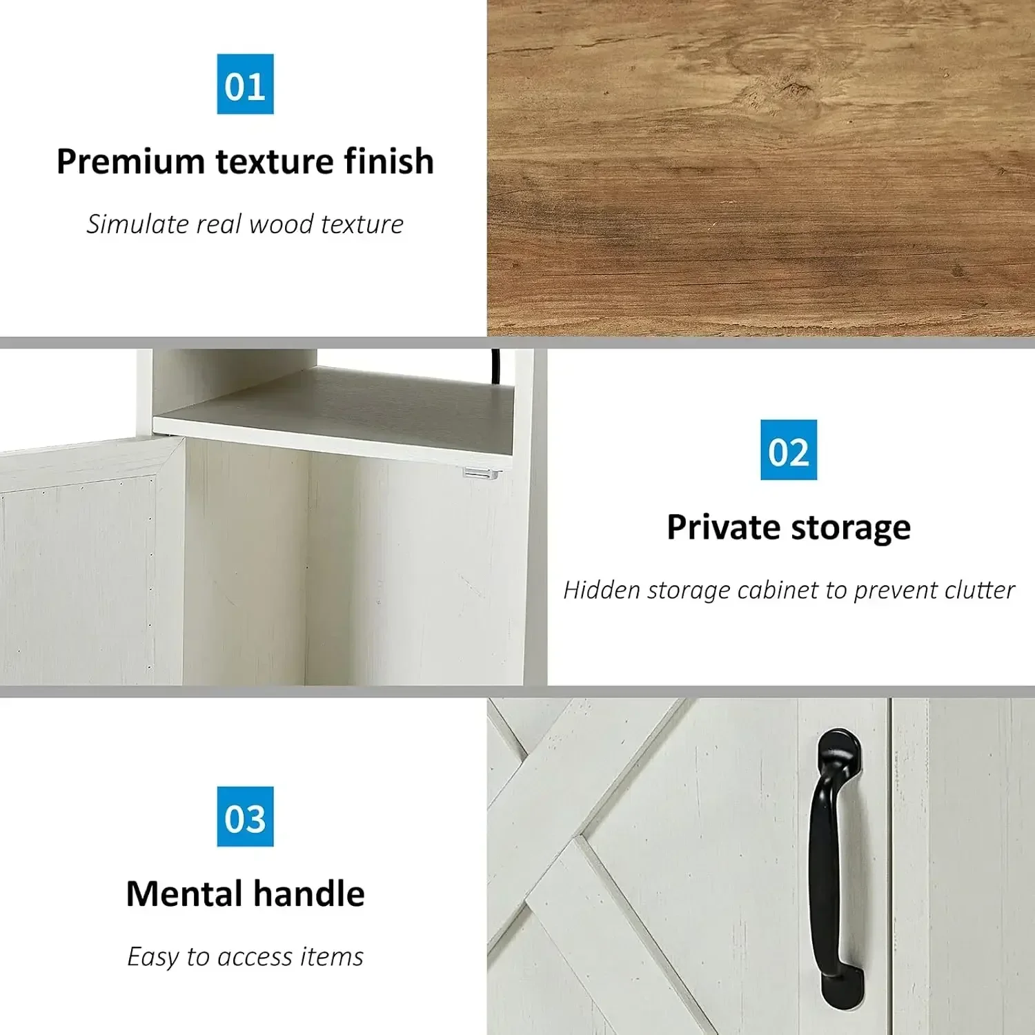 3-Piece Farmhouse Table Set Includes Coffee Table& Two End Tables, Side Table , for Living Room, Bedroom, Distressed White