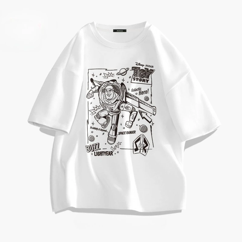 Miniso Camiseta de manga corta estampada de algodón puro para hombre, Summer Buzz Lightyear Colaboración Toy Story