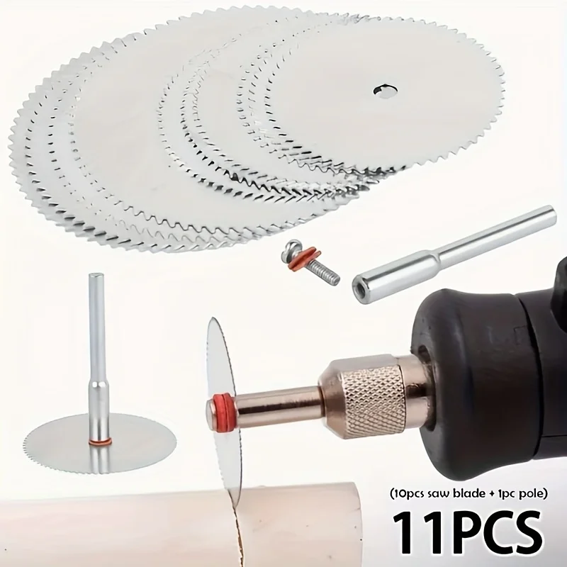 

11 Pcs Mini Circular Saw Blade Set Precision Woodworking Cutting Discs for Wood & Metal 22mm 25mm 32mm with Rod
