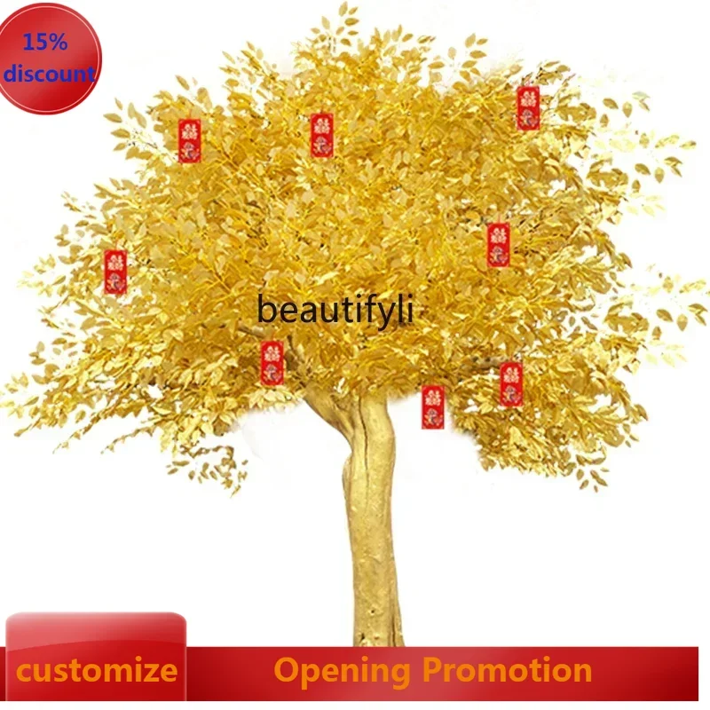 ss7486 Simulation  Banyan Wishing Tree Golden Tree New Year Money   Fake  Simulation Gold Gold   Hall Mall Pachira